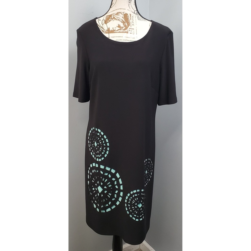 Cartise‎ Shift Dress Womens Size 10 Black Patch Patterned Half Sleeve Round Neck